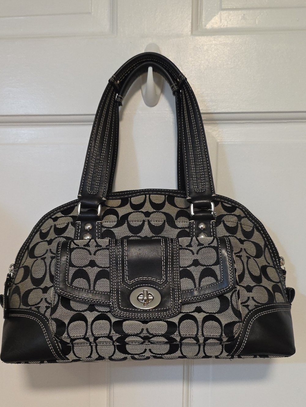 Coach Black and Khaki Signature Satchel